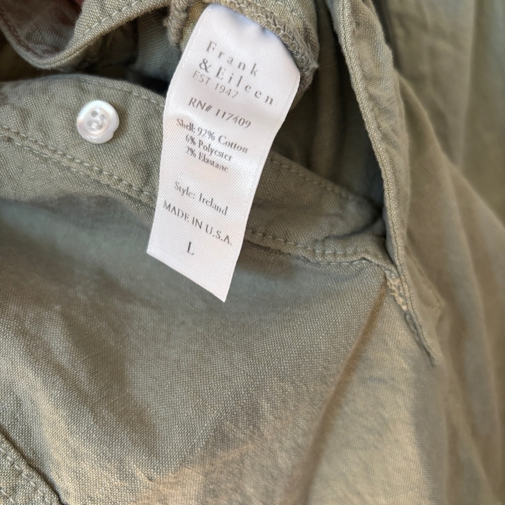 Frank & Eileen Ireland Playsuit Romper Olive Green Size Large Long Sleeve Cotton - Picture 8 of 14